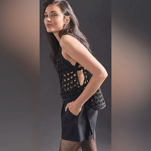 by Anthropologie Black Crochet Tank Top, One Size - Picture 2 of 13